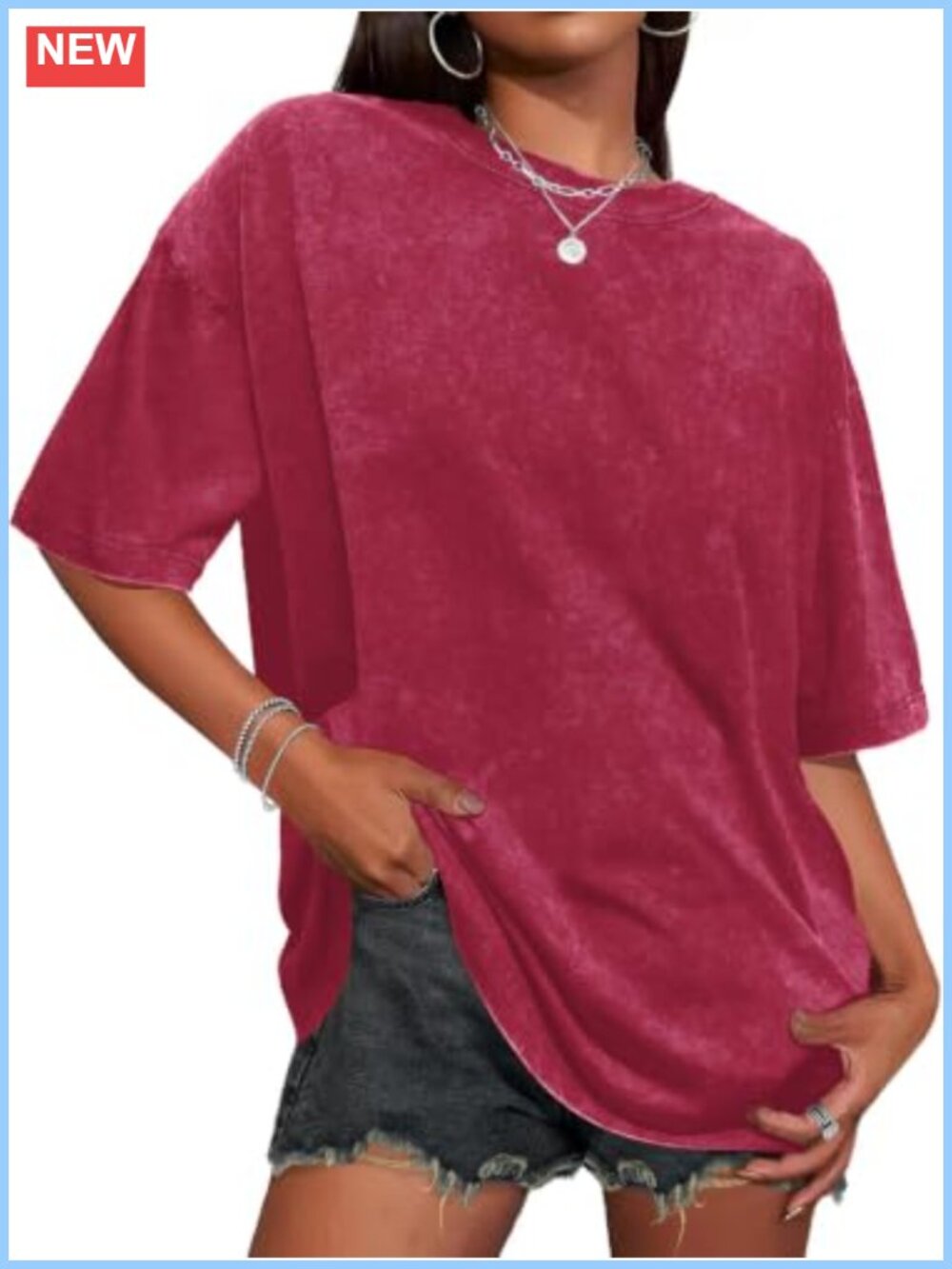 Oversized Washed Cotton T-Shirt Baggy Crew Neck